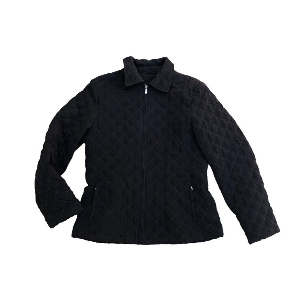Vintage ESPRIT Quilted Winter Jacket Women's MEDIUM Black Fleece Lined Full Zip 
